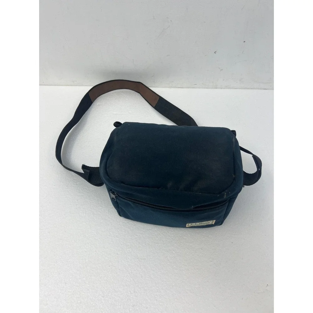 LL Bean Vintage Camera Bag Navy Blue Padded Canvas Shoulder Strap Freeport Maine